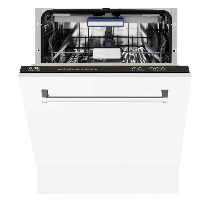 ZLINE 24 in. Tallac Series 3rd Rack Tall Tub Dishwasher in White Matte with Stainless Steel Tub, 51dBa (DWV-WM-24)