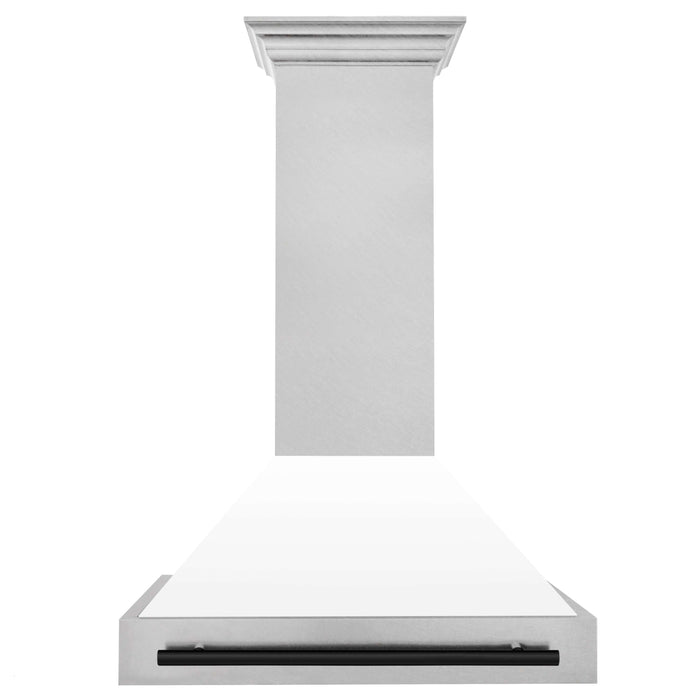 ZLINE Autograph Edition 36 in. Fingerprint Resistant Stainless Steel Range Hood with White Matte Shell and Accent Handle (8654SNZ-WM36)