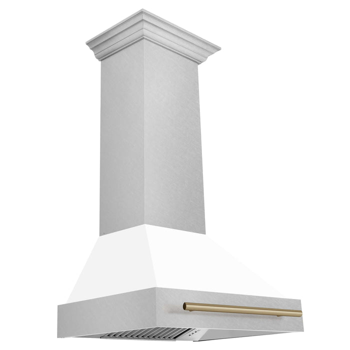 ZLINE Autograph Edition 30 in. Fingerprint Resistant Stainless Steel Range Hood with White Matte Shell and Accent Handle (8654SNZ-WM30)