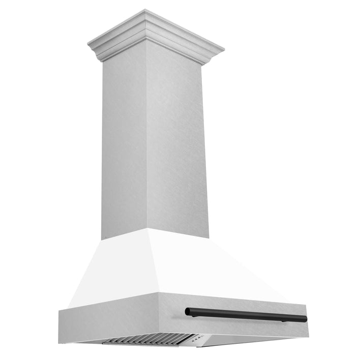 ZLINE Autograph Edition 30 in. Fingerprint Resistant Stainless Steel Range Hood with White Matte Shell and Accent Handle (8654SNZ-WM30)