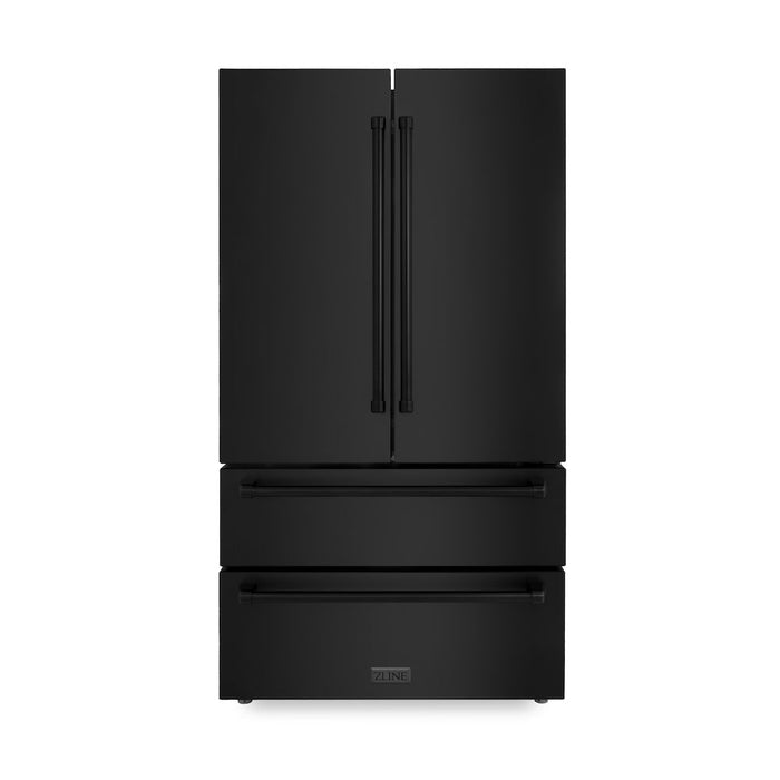 ZLINE Kitchen Package with Black Stainless Steel Refrigeration, 30 in. Dual Fuel Range, 30 in. Range Hood, Microwave Drawer, and 24 in. Tall Tub Dishwasher (5KPR-RABRH-MWDWV)