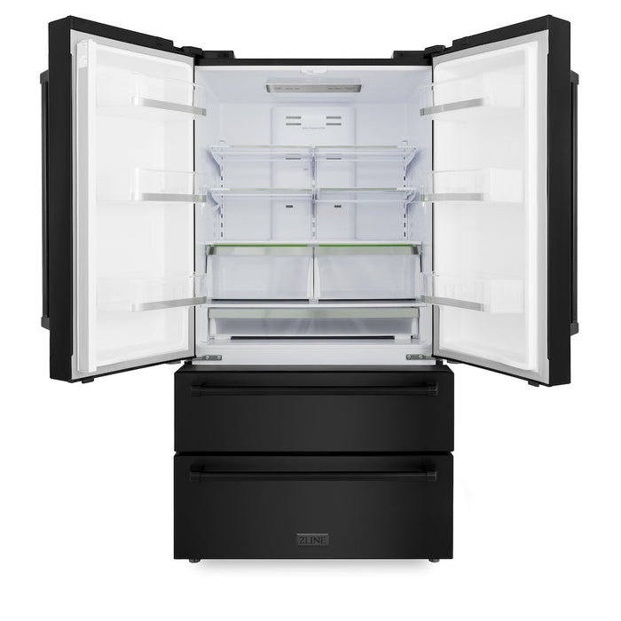 ZLINE 36 in. 22.5 cu. ft 4-Door French Door Refrigerator with Ice Maker in Fingerprint Resistant Black Stainless Steel (RFM-36-BS)