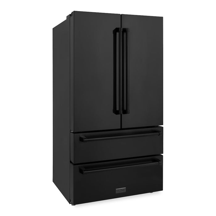 ZLINE 36 in. 22.5 cu. ft 4-Door French Door Refrigerator with Ice Maker in Fingerprint Resistant Black Stainless Steel (RFM-36-BS)