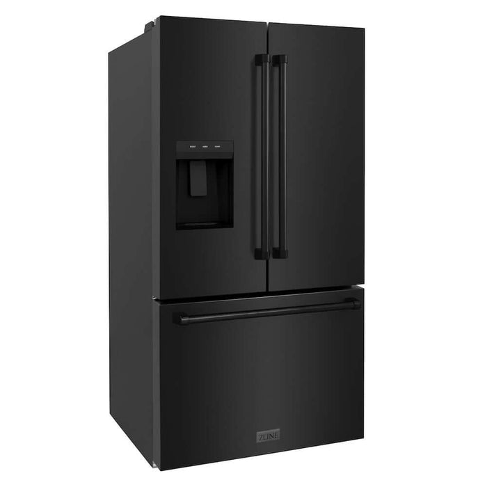 ZLINE 36 in. 28.9 cu. ft. Standard-Depth French Door External Water Dispenser Refrigerator with Dual Ice Maker in Black Stainless Steel (RSM-W-36-BS)