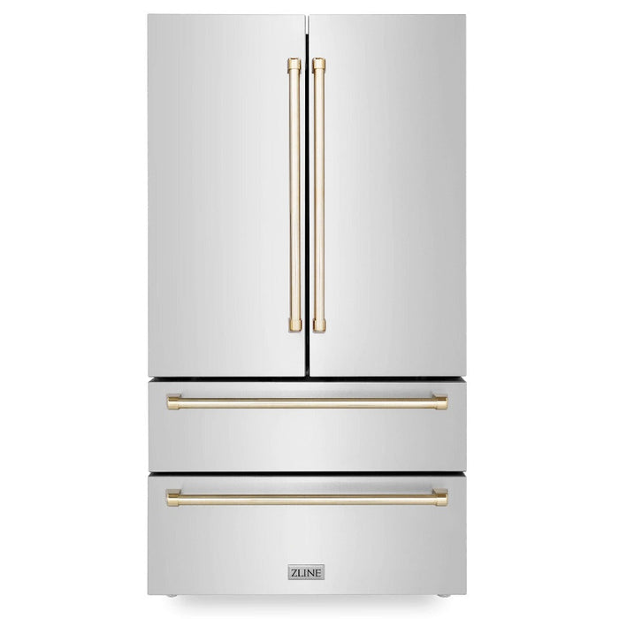 ZLINE  Autograph Edition 48 in. Kitchen Package with Stainless Steel Dual Fuel Range, Range Hood, Dishwasher and Refrigerator with Polished Gold Accents (4KAPR-RARHDWM48-G)