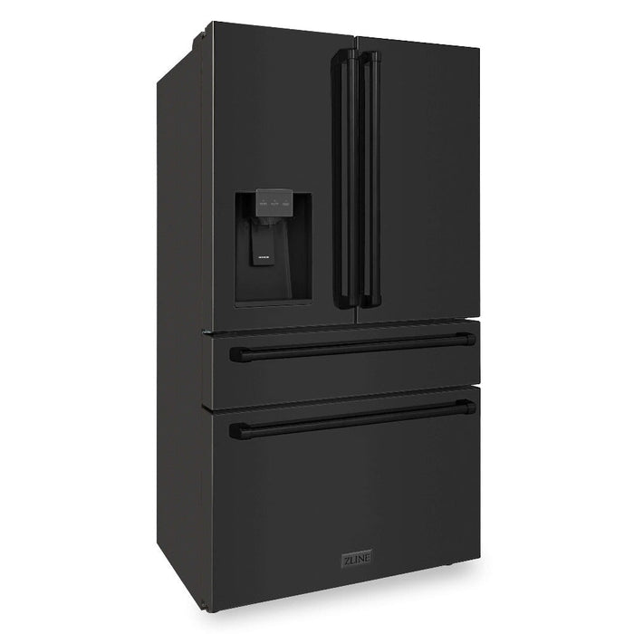 ZLINE 36 in. 21.6 cu. ft 4-Door French Door Refrigerator with Water and Ice Dispenser in Fingerprint Resistant Black Stainless Steel (RFM-W-36-BS)