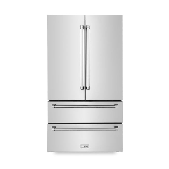 ZLINE Kitchen Package with Refrigeration, 48 in. Stainless Steel Dual Fuel Range, 48 in. Range Hood, Microwave Drawer, and 24 in. Tall Tub Dishwasher (5KPR-RARH48-MWDWV)