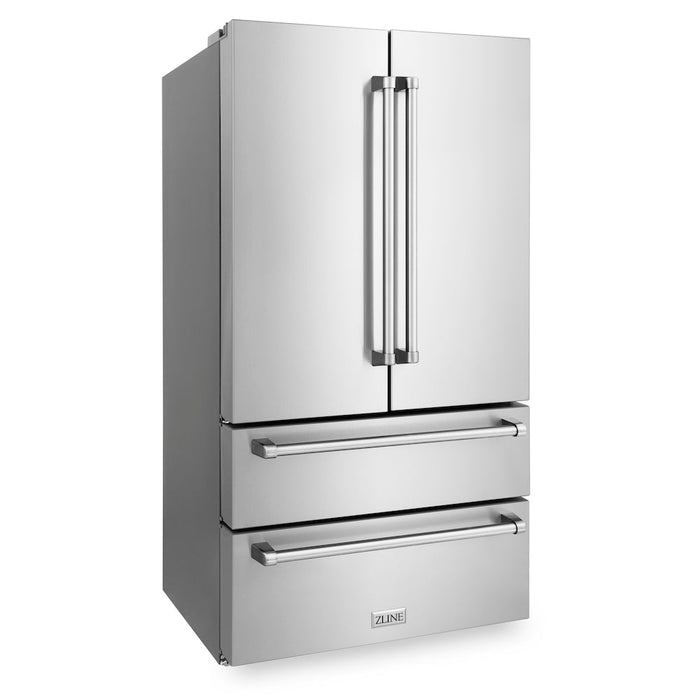 ZLINE Kitchen Package in Stainless Steel with 36 in. Refrigerator, 36 in. Dual Fuel Range, 36 in. Convertible Vent Range Hood, and 24 in. Tall Tub Dishwasher (4KPR-RARH36-DWV)