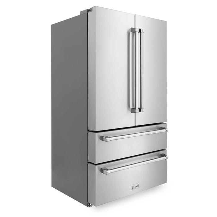 ZLINE Kitchen Package in Stainless Steel with 36 in. Refrigerator, 36 in. Dual Fuel Range, 36 in. Convertible Vent Range Hood, and 24 in. Tall Tub Dishwasher (4KPR-RARH36-DWV)