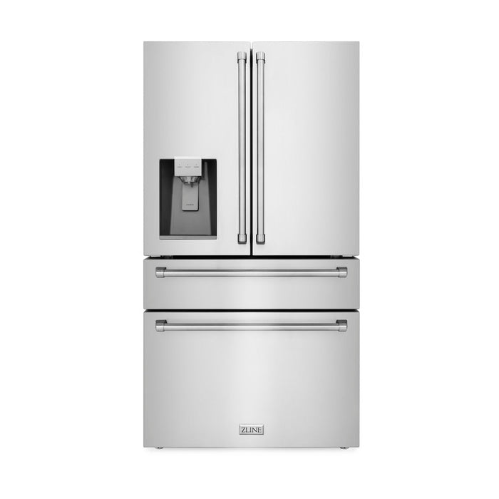 ZLINE Kitchen Package with Water and Ice Dispenser Refrigerator, 30 in.  Gas Range, 30 in.  Range Hood, Microwave Drawer, and 24 in.  Tall Tub Dishwasher