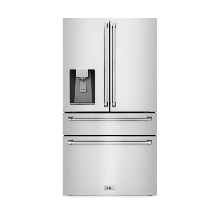 ZLINE Kitchen Package with Water and Ice Dispenser Refrigerator, 30 in.  Gas Range, 30 in.  Over the Range Microwave and 24 in.  Tall Tub Dishwasher