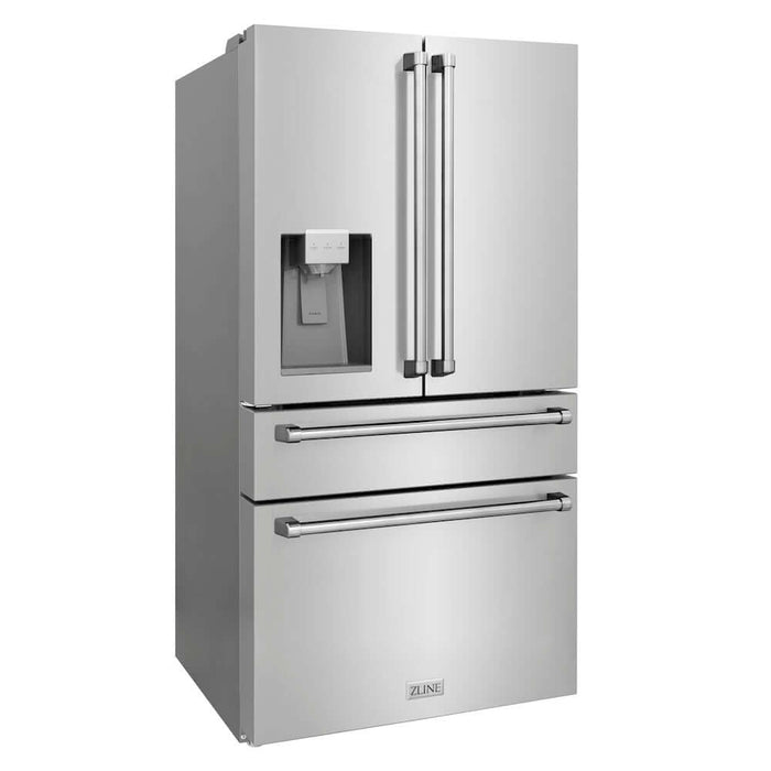 ZLINE Kitchen Package with Water and Ice Dispenser Refrigerator, 30 in.  Gas Range, 30 in.  Range Hood, and 24 in.  Tall Tub Dishwasher