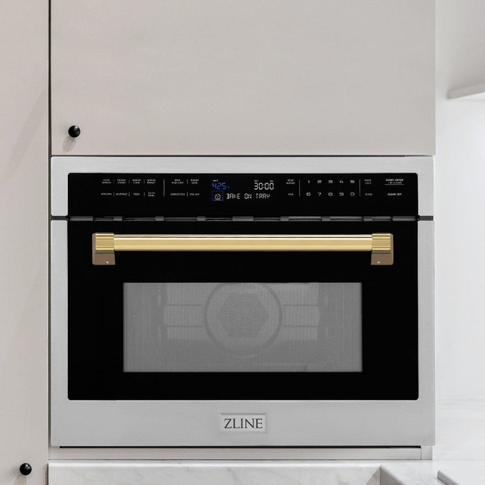 ZLINE Autograph Edition 24 in. 1.6 cu ft. Built-in Convection Microwave Oven in Stainless Steel with Polished Gold Accents (MWOZ-24-G)