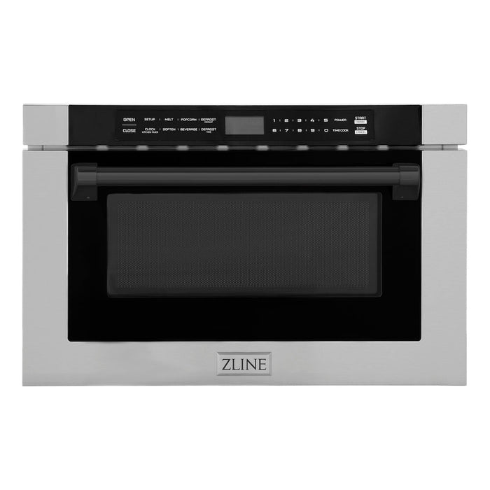 ZLINE Autograph Edition 24 in. 1.2 cu. ft. Built-in Microwave Drawer with a Traditional Handle in Stainless Steel and Matte Black Accents (MWDZ-1-H-MB)