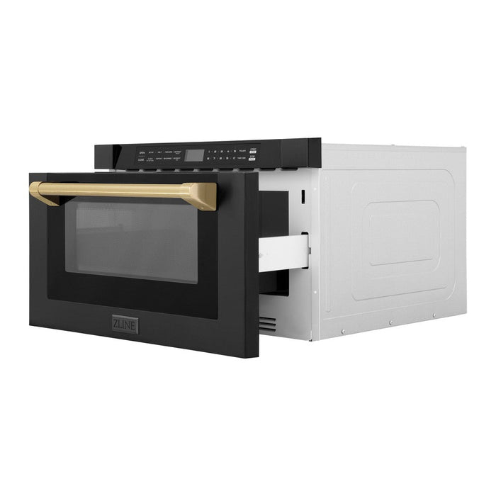 ZLINE Autograph Edition 24 in. 1.2 cu. ft. Built-in Microwave Drawer in Black Stainless Steel with Champagne Bronze Accents (MWDZ-1-BS-H-CB)