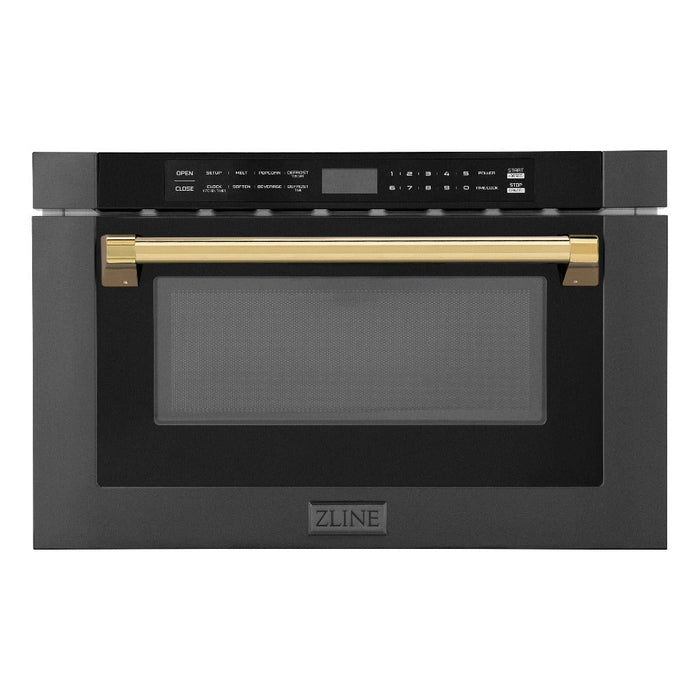 ZLINE Autograph Edition 24 in. 1.2 cu. ft. Built-in Microwave Drawer in Black Stainless Steel with Polished Gold Accents (MWDZ-1-BS-H-G)