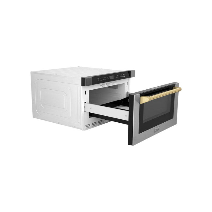 ZLINE Autograph Edition 24 in. 1.2 cu. ft. Built-in Microwave Drawer with a Traditional Handle in Stainless Steel and Polished Gold Accents (MWDZ-1-H-G)