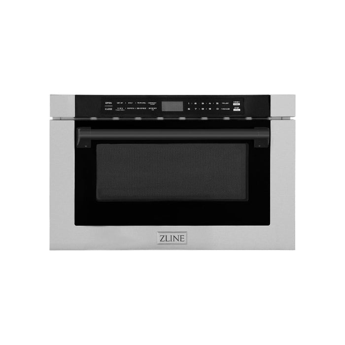 ZLINE Autograph Edition 24 in. 1.2 cu. ft. Built-in Microwave Drawer with a Traditional Handle in Stainless Steel and Matte Black Accents (MWDZ-1-H-MB)