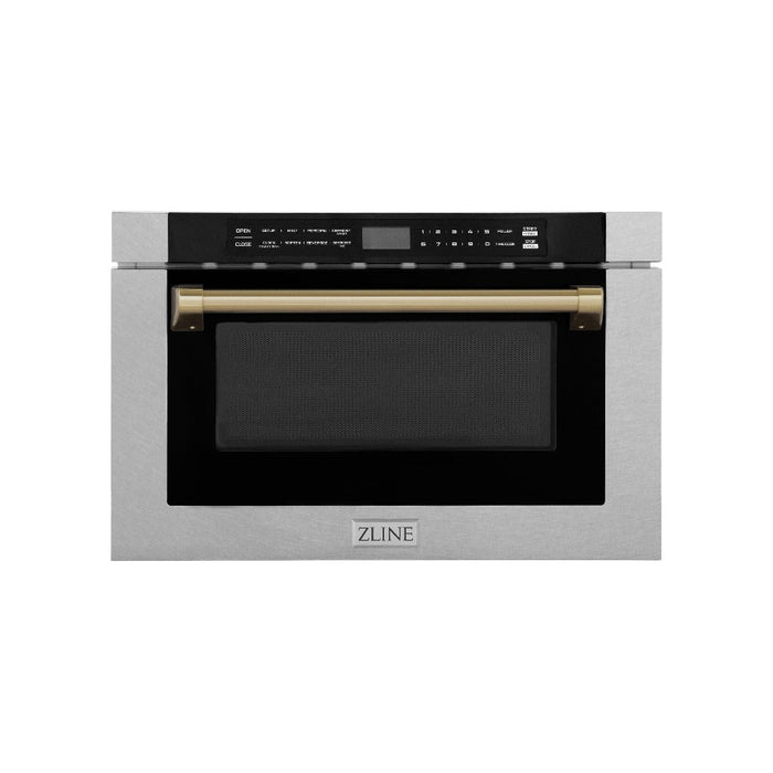 ZLINE Autograph Edition 24 in. Microwave Drawer in Fingerprint Resistant Stainless Steel with Traditional Handle and Champagne Bronze Accents (MWDZ-1-SS-H-CB)