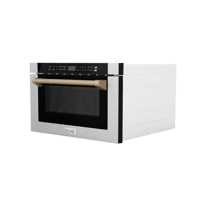 ZLINE Autograph Edition 24 in. Microwave Drawer in Fingerprint Resistant Stainless Steel with Traditional Handle and Champagne Bronze Accents (MWDZ-1-SS-H-CB)