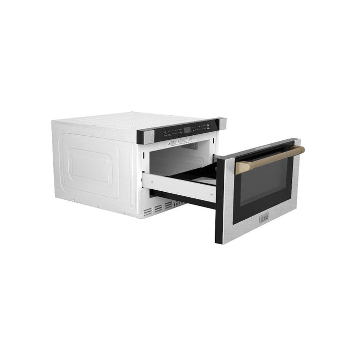 ZLINE Autograph Edition 24 in. Microwave Drawer in Fingerprint Resistant Stainless Steel with Traditional Handle and Champagne Bronze Accents (MWDZ-1-SS-H-CB)