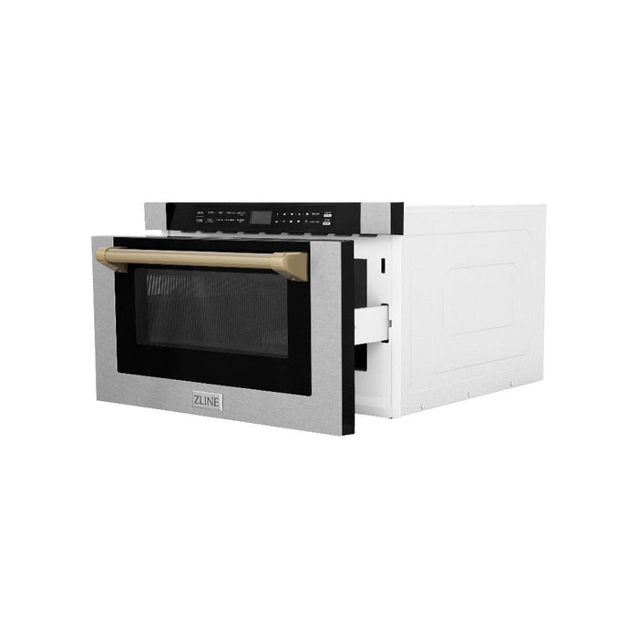 ZLINE Autograph Edition 24 in. Microwave Drawer in Fingerprint Resistant Stainless Steel with Traditional Handle and Champagne Bronze Accents (MWDZ-1-SS-H-CB)