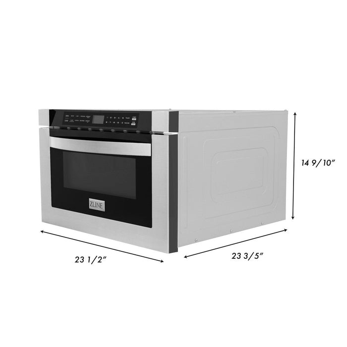 ZLINE 36 in. Kitchen Package with Stainless Steel Dual Fuel Range, Range Hood, Microwave Drawer and Tall Tub Dishwasher (4KP-RARH36-MWDWV)