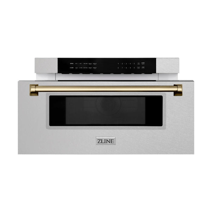 ZLINE Autograph Edition 30 in. 1.2 cu. ft. Built-In Microwave Drawer in Fingerprint Resistant Stainless Steel with Champagne Bronze Accents (MWDZ-30-SS-CB)