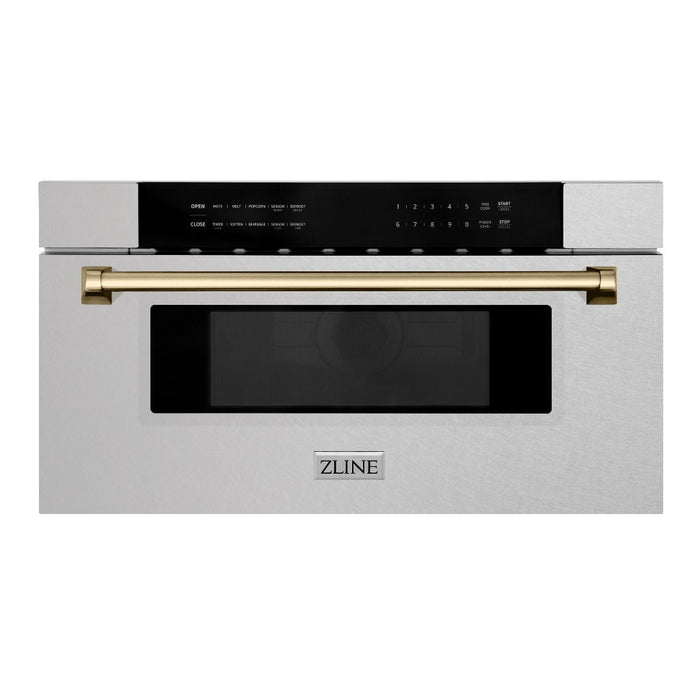 ZLINE Autograph Edition 30 in. 1.2 cu. ft. Built-In Microwave Drawer in Fingerprint Resistant Stainless Steel with Champagne Bronze Accents (MWDZ-30-SS-CB)