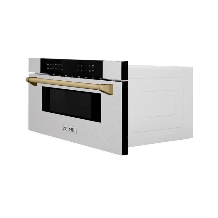 ZLINE Autograph Edition 30 in. 1.2 cu. ft. Built-In Microwave Drawer in Fingerprint Resistant Stainless Steel with Champagne Bronze Accents (MWDZ-30-SS-CB)