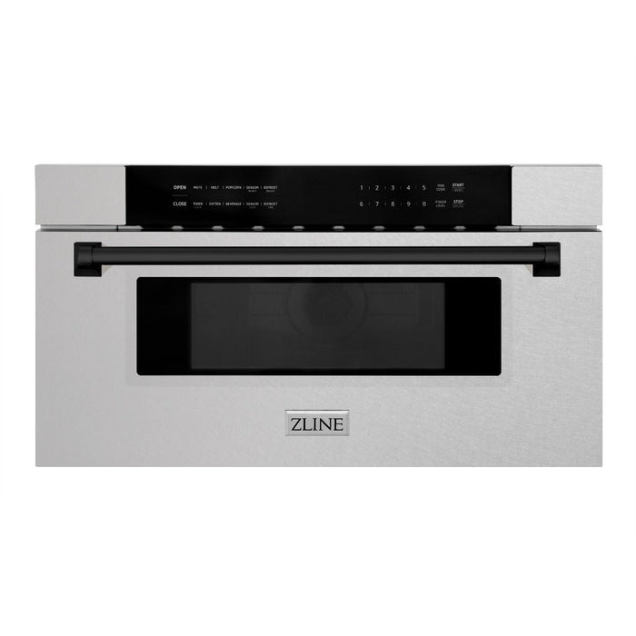 ZLINE Autograph Edition 30 in. 1.2 cu. ft. Built-In Microwave Drawer in Fingerprint Resistant Stainless Steel with Matte Black Accents (MWDZ-30-SS-MB)