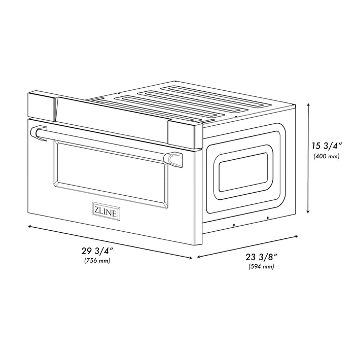 ZLINE Autograph Edition 30 in. 1.2 cu. ft. Built-In Microwave Drawer in Stainless Steel with Champagne Bronze Accents (MWDZ-30-CB)