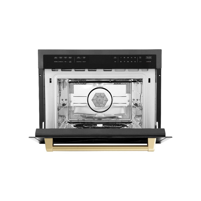 ZLINE Autograph Edition 24 in. 1.6 cu ft. Built-in Convection Microwave Oven in Black Stainless Steel with Champagne Bronze Accents (MWOZ-24-BS-CB)