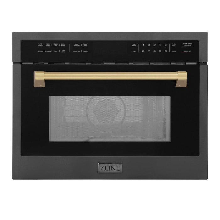 ZLINE Autograph Edition 24 in. 1.6 cu ft. Built-in Convection Microwave Oven in Black Stainless Steel with Champagne Bronze Accents (MWOZ-24-BS-CB)