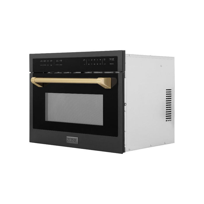 ZLINE Autograph Edition 24 in. 1.6 cu ft. Built-in Convection Microwave Oven in Black Stainless Steel with Champagne Bronze Accents (MWOZ-24-BS-CB)