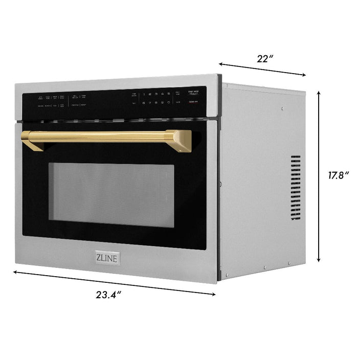 ZLINE Autograph Edition 24 in. 1.6 cu ft. Built-in Convection Microwave Oven in Stainless Steel with Polished Gold Accents (MWOZ-24-G)