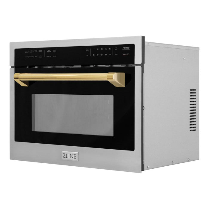 ZLINE Autograph Edition 24 in. 1.6 cu ft. Built-in Convection Microwave Oven in Stainless Steel with Polished Gold Accents (MWOZ-24-G)