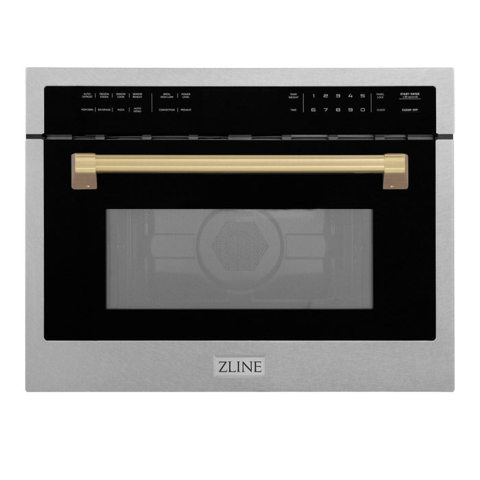 ZLINE Autograph Edition 24 in. 1.6 cu ft. Built-in Convection Microwave Oven in Fingerprint Resistant Stainless Steel with Champagne Bronze Accents (MWOZ-24-SS-CB)