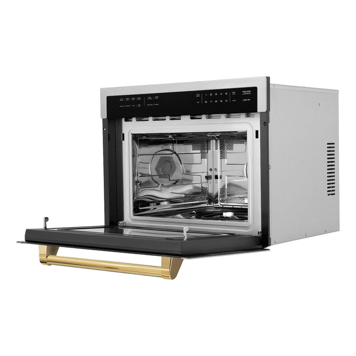 ZLINE Autograph Edition 24 in. 1.6 cu ft. Built-in Convection Microwave Oven in Fingerprint Resistant Stainless Steel with Polished Gold Accents (MWOZ-24-SS-G)