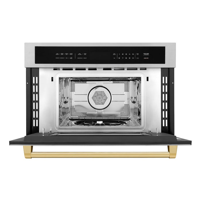 ZLINE Autograph Edition 30 in. 1.6 cu ft. Built-in Convection Microwave Oven in Stainless Steel with Polished Gold Accents (MWOZ-30-G)