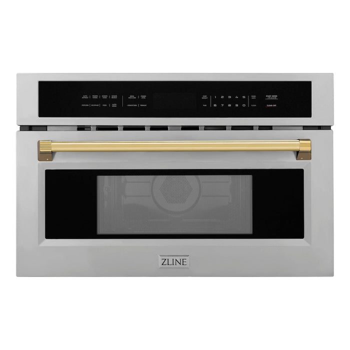 ZLINE Autograph Edition 30 in. 1.6 cu ft. Built-in Convection Microwave Oven in Stainless Steel with Polished Gold Accents (MWOZ-30-G)