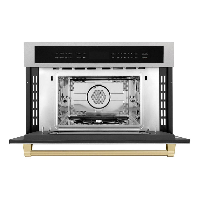 ZLINE Autograph Edition 30 in. 1.6 cu ft. Built-in Convection Microwave Oven in Fingerprint Resistant Stainless Steel with Champagne Bronze Accents (MWOZ-30-SS-CB)