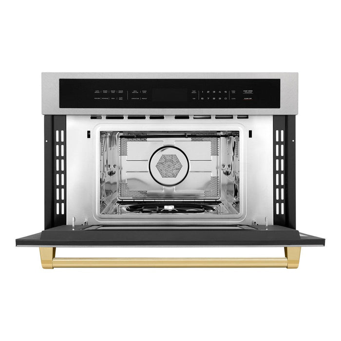 ZLINE Autograph Edition 30 in. 1.6 cu ft. Built-in Convection Microwave Oven in Fingerprint Resistant Stainless Steel with Polished Gold Accents (MWOZ-30-SS-G)