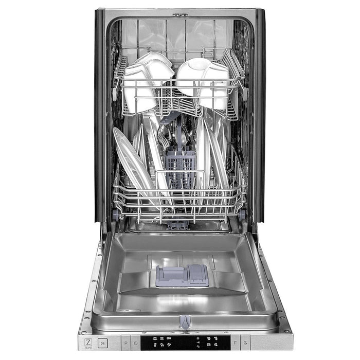 ZLINE 18 in. Compact Black Stainless Steel Top Control Built-In Dishwasher with Stainless Steel Tub and Modern Style Handle, 52dBa (DW-BS-H-18)