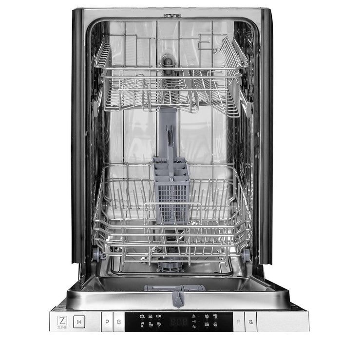 ZLINE 18 in. Compact Black Stainless Steel Top Control Built-In Dishwasher with Stainless Steel Tub and Modern Style Handle, 52dBa (DW-BS-H-18)