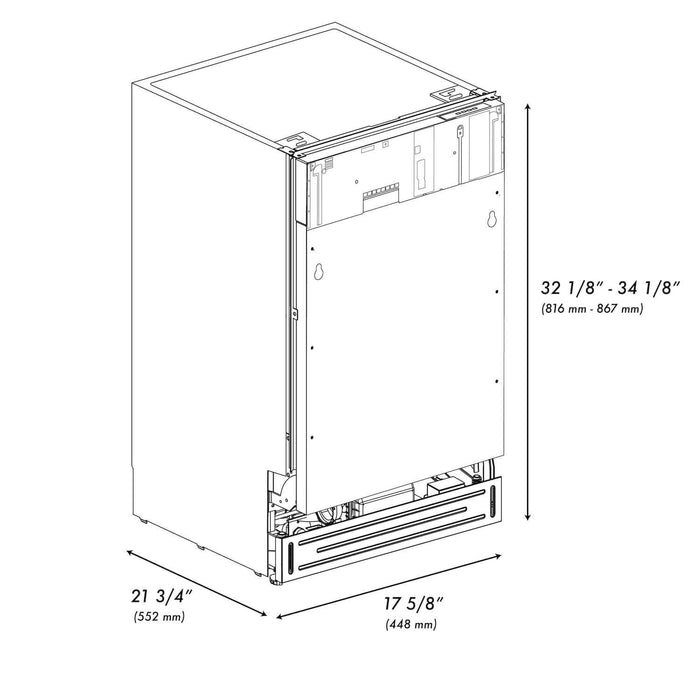 ZLINE 18 in. Tallac Series 3rd Rack Top Control Built-In Dishwasher in Custom Panel Ready with Stainless Steel Tub, 51dBa (DWV-18)