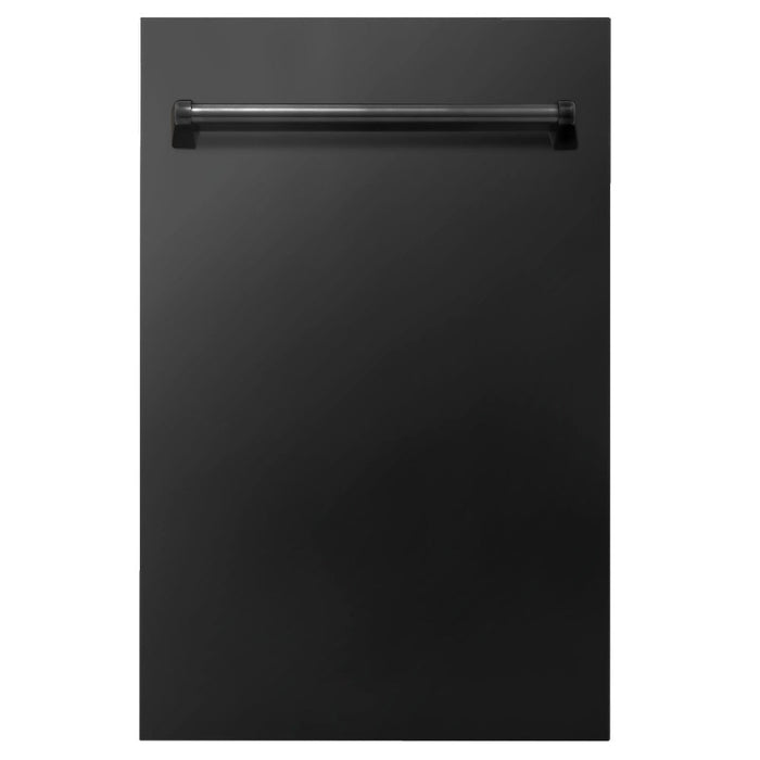 ZLINE 18 in. Compact Black Stainless Steel Top Control Built-In Dishwasher with Stainless Steel Tub and Traditional Style Handle, 52dBa (DW-BS-18)