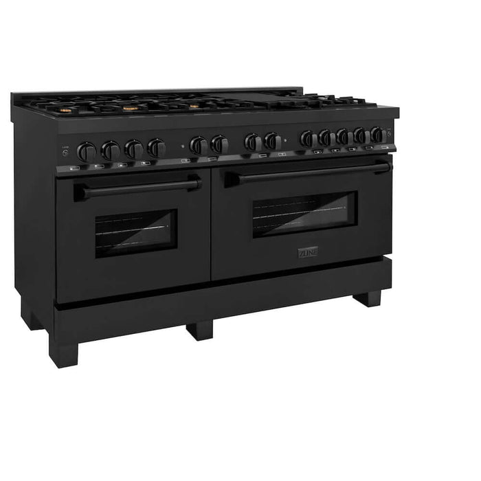 ZLINE 60 in. 7.4 cu. ft. Legacy Dual Fuel Range with 9 Burner Gas Cooktop and 2 Electric Convection Ovens in Black Stainless Steel (RAB-60)