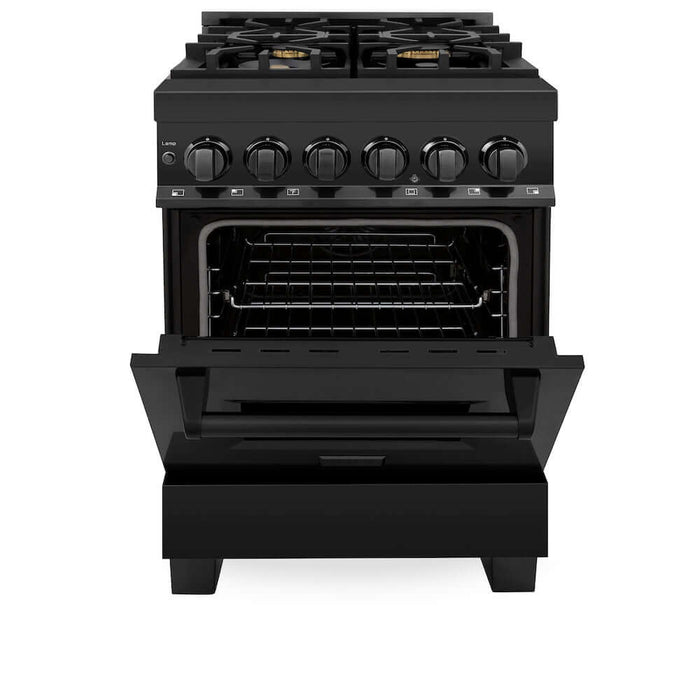 ZLINE 24 in. 2.8 cu. ft. Legacy Dual Fuel Range with Gas Cooktop and Electric Convection Oven in Black Stainless Steel with 4 Brass Burners (RAB-BR-24)