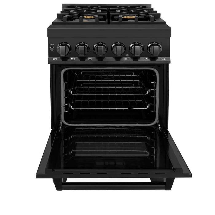 ZLINE 24 in. 2.8 cu. ft. Legacy Dual Fuel Range with Gas Cooktop and Electric Convection Oven in Black Stainless Steel with 4 Brass Burners (RAB-BR-24)